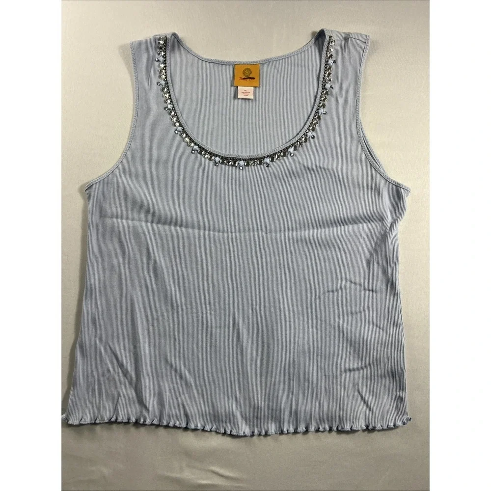 Ruby Rd Light Baby Blue Embellished Beaded Tank Top Size XL 100% Cotton